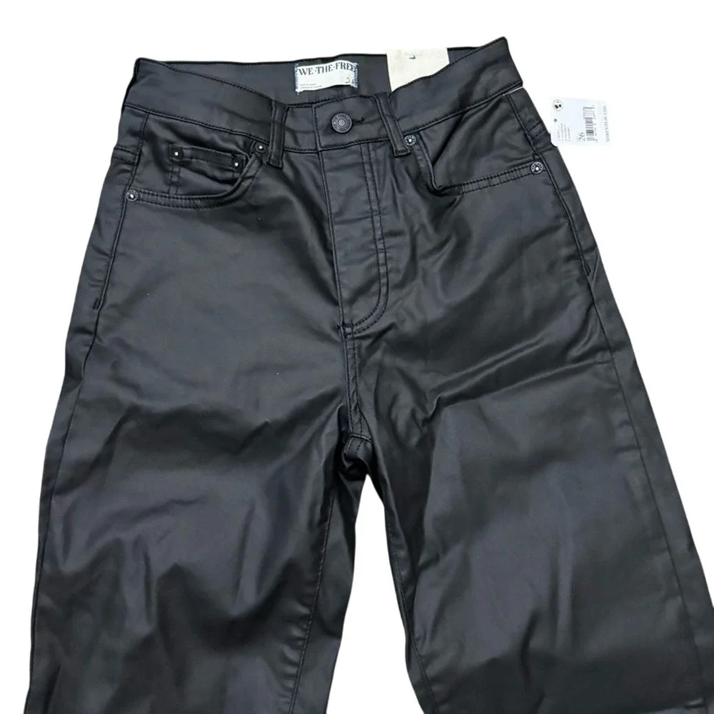 Free People We The‎ Free Black Coated Slim Straight Pants Women's  26 NWT
